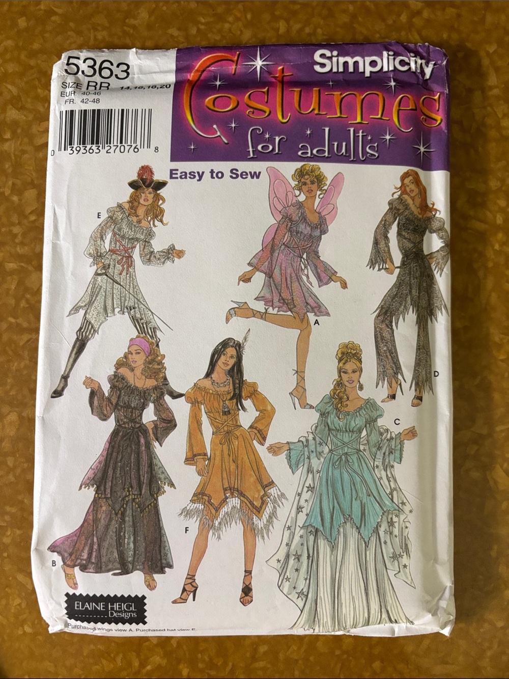 New Simplicity Costumes for adults 5363 Size RR (14-20) Designs by Elaine Heigl